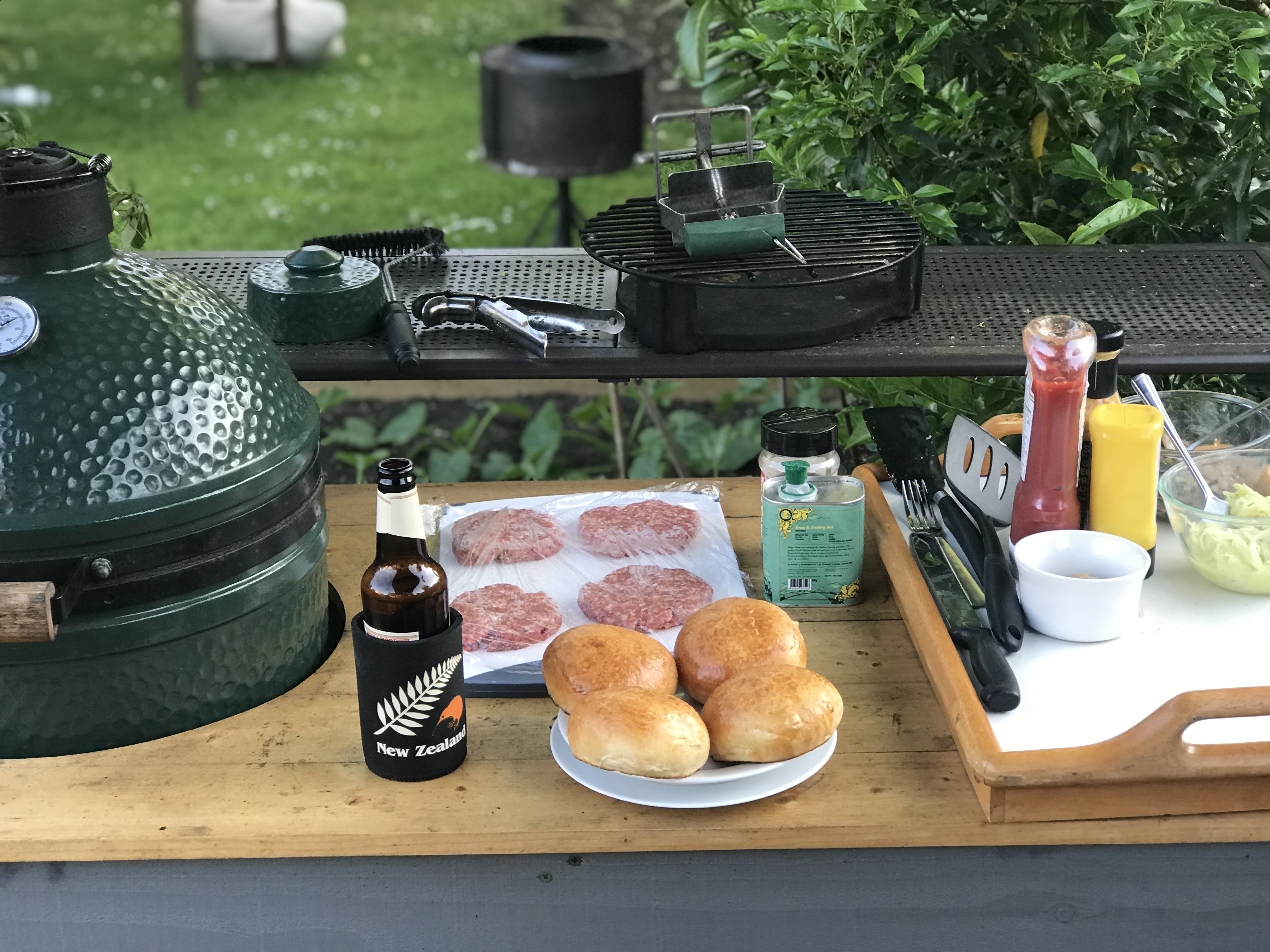 Big Green Egg and burgers